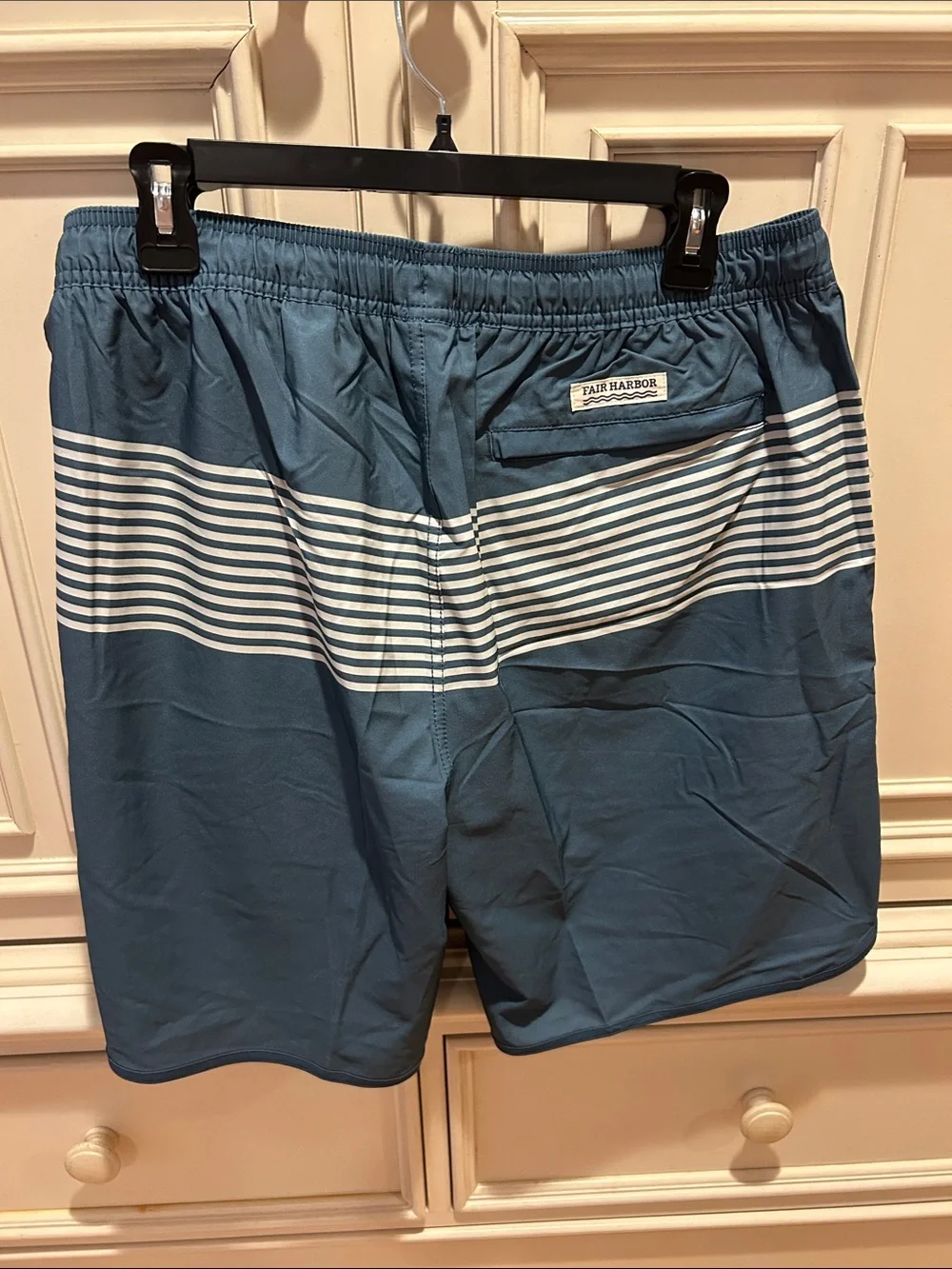 Fair Harbor Men's Teal Blue Striped Swim Trunks